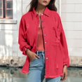 thumbnail image 4 of Baberdicy Distressed Denim Jackets for Women - Fall/Winter Vintage Loose Fit (Oversized, Ragged Hole Design) Red M, 4 of 6