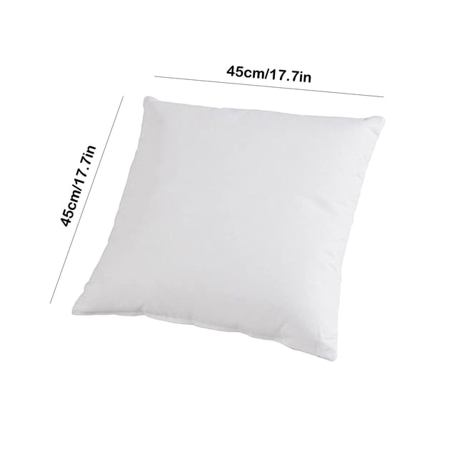 Dadatutu Pillow Insert, White Standard Pillow Insert, a solid square decorative throw pillow insert measuring 45cm x 45cm (17.7in x 17.7in). Made with a non-woven cloth and woolen cloth core, it is soft, cozy, breathable, and machine washable. Suitable for enhancing home décor or as a cushion inner stuffer.