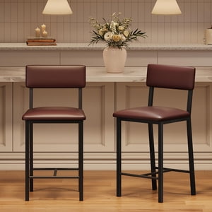 2Pcs Bar Stools, Kitchen Barstools with Thick Cushion, Counter Height Bar Stools with Backrest, for Dining Room Kitchen Island, Brown