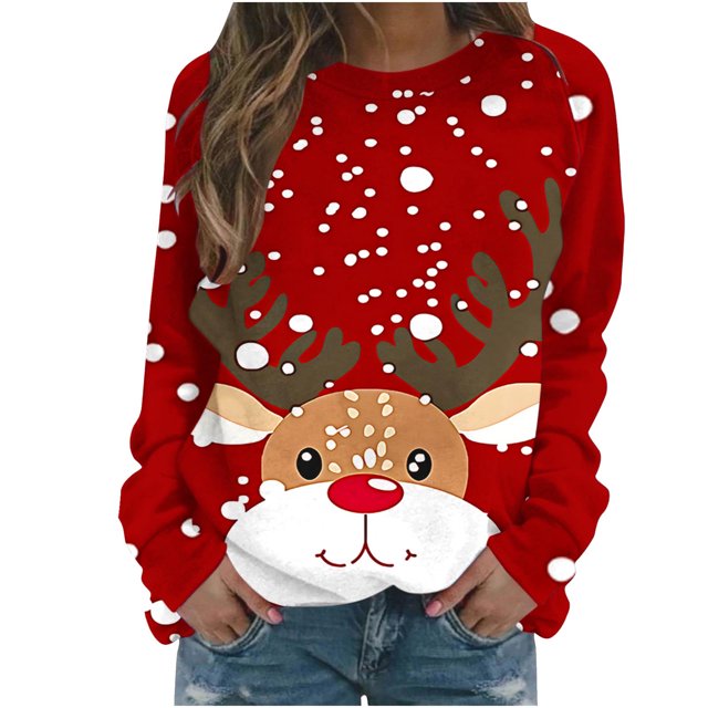 Pisexur Chandail en Molleton de Noël pour Femmes Sans Capuche Imprimé Graphique Vacances Col Rond Chandail en Molleton Ample Surdimensionné Automne Mode Décontracté Pull à Manches Longues pour Femmes