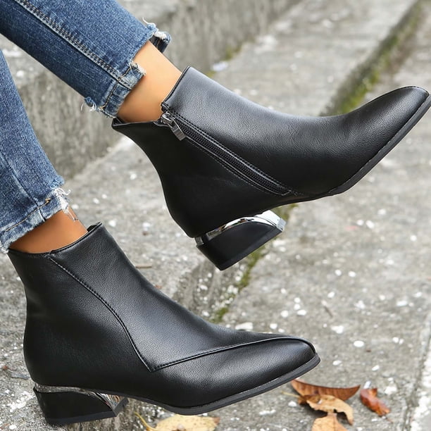 EGNMCR Ankle Boots for Women Side Zipper Mid Heel Flat 