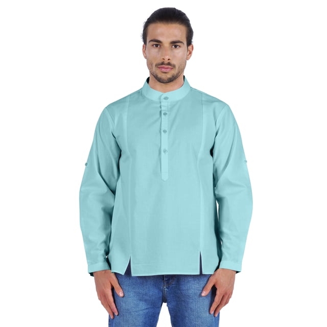 Atasi Chemise Henley Indienne pour Homme à Manches Longues, Décontractée, Col Mandarin, Courte Kurta