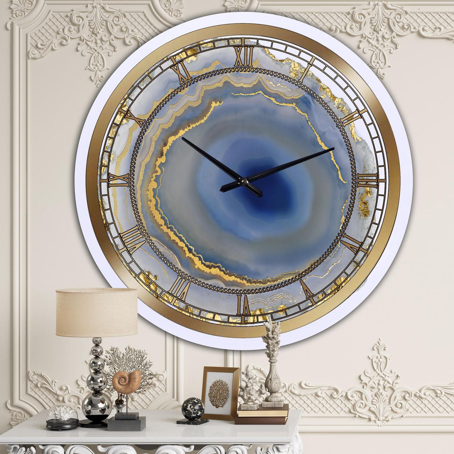 Designart Agate d'eau dorée horloge murale
