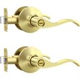 thumbnail image 1 of Poignées de Porte d'Intimité en Or Brossé pour Intérieur, Poignée de Porte Intérieure en Laiton Brossé Robuste avec Serrure, Style Ondulé, Sans Clé, Réversible pour Portes de Chambre et de Salle de Bain, 1 of 8