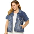 thumbnail image 2 of GRACE & GRANDEUR Women's Plus Size Short Sleeve Denim Jacket with Pockets, 2 of 6