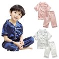 thumbnail image 1 of KYAIGUO Ensemble de Pyjamas en Satin à Manches Courtes pour Enfants Garçons Filles 1-10 Ans, 1 of 9