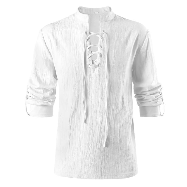 AherBiu Men's Shirts Long Sleeve Stand Collar Front Drawstring Slim Fitted Tshirt Tops Fall Lightweight Shirts Tops