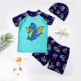 thumbnail image 3 of Sunnyoo Big Boys Cartoon Short Sleeve Rash Guard Shorts Hat 3Pcs Swimsuits, Sizes 1-11, 3 of 3