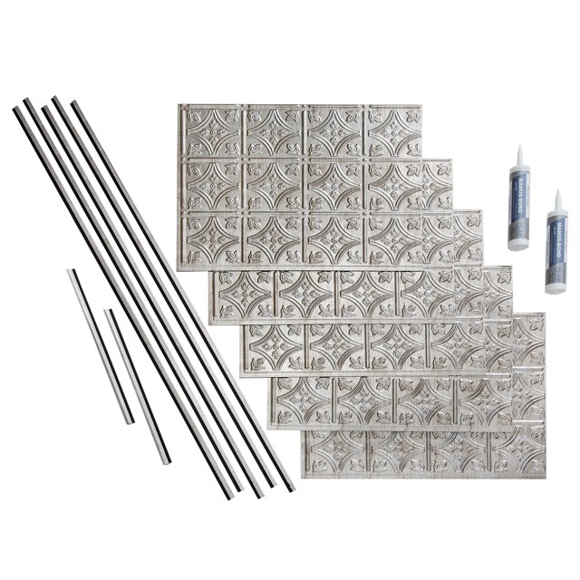 Fasade Traditional Style 1 Decorative Vinyl Backsplash Kit 15 sq ft Vintage Metal
