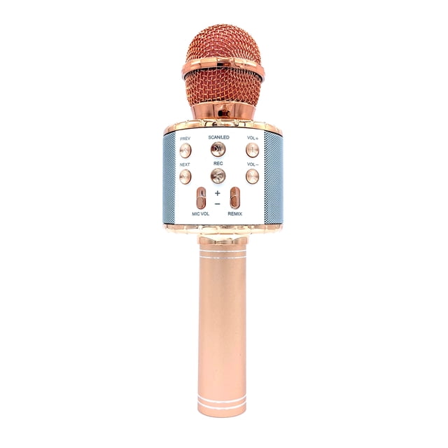 Graflsoa Portable Rose Gold Bluetooth Karaoke Microphone with LED Lights, Voice Change & Noise Reduction for Kids & Adults, Rechargeable Wireless Mic WS858L