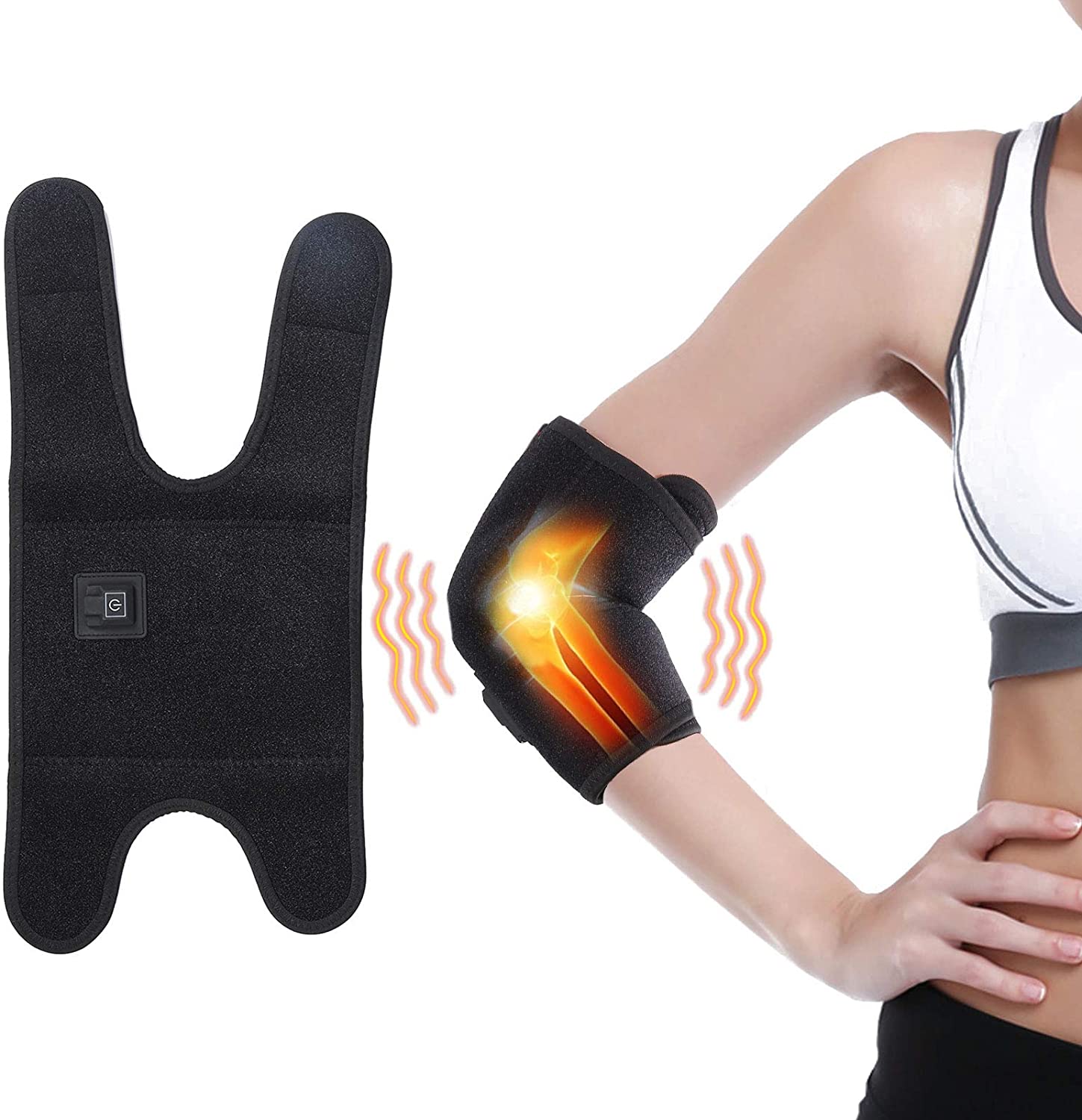 Attelle de Coude Chauffante Chaleur Réglable Coussin Chauffant pour Coude avec Réglage de Température à 3 Niveaux Thérapie Chaude pour Tendinite, Tennis Elbow
