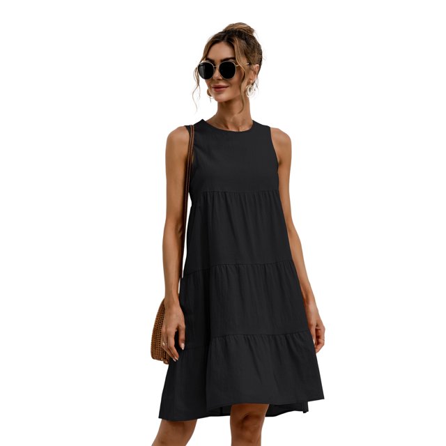 Nouvelle Robe en Patchwork de Couleur Unie pour Femmes Streetwear Sans Manches Taille Mi-Longue Décontractée