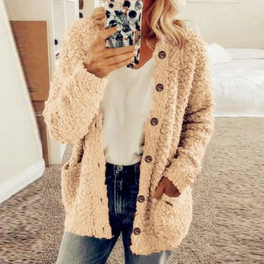 Meichang Womens Fuzzy Winter Coat Fleece Hooded Sherpa Jacket Plus Size Zipper Outerwear Long Sleeve Warm Outfit with Pocket