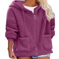 thumbnail image 1 of SLADYGLO Women Full Zip Sherpa Lined Front Pockets Drawstring Fuzzy Hoodie, 1 of 3
