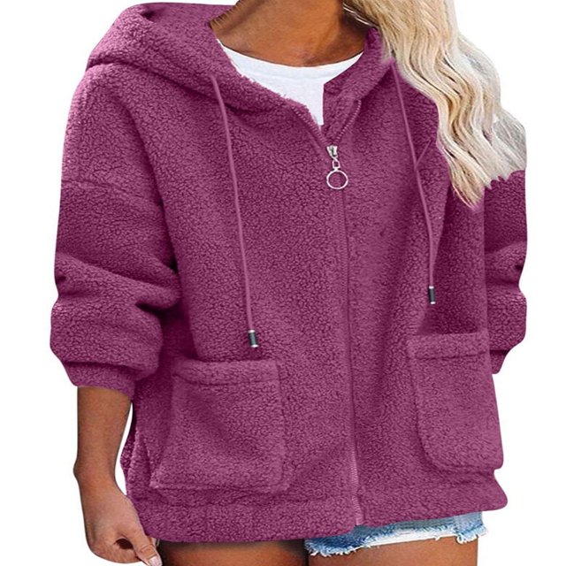 SLADYGLO Women Full Zip Sherpa Lined Front Pockets Drawstring Fuzzy Hoodie