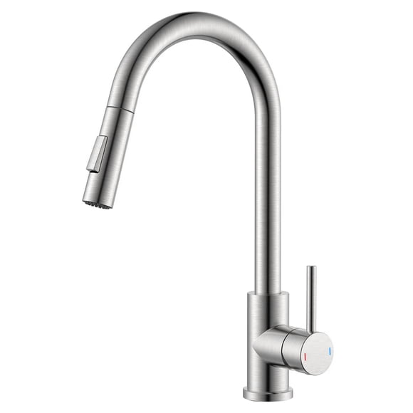 APPASO Brushed Nickel Kitchen Faucet with Pull Down Sprayer, Stainless Steel Single Handle High Arc Kitchen Sink Faucet, 2-Function Stream and Spray Modes