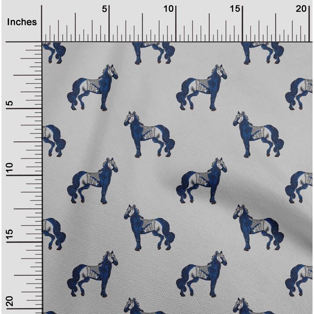 oneOone Cotton Poplin Fabric Horse Block Decor Fabric Printed BTY 42 Inch Wide