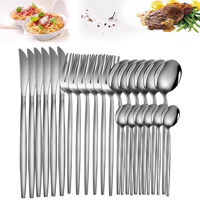 Flatware Silverware Sets 24 Piece Forks and Spoons Dinner Knives Mirror Polished Cutlery Set Service for 6