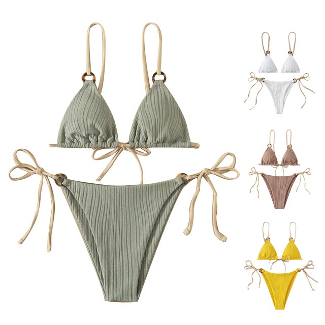 Neinkie Womens High Cut Thong Bikini Set Swimsuits Cami String Sexy Bathing Suit