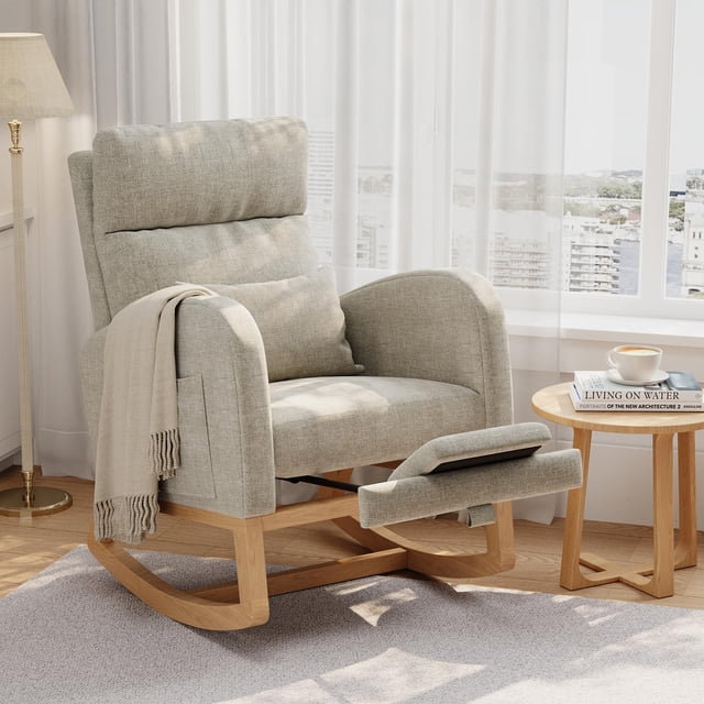 BeesClover Rocking Chair, Nursery Chair with Pillow, Rocking Accent Armchair for Living Room Bedroom Nursing Room
