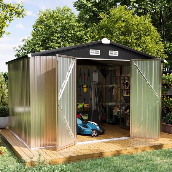 Aoxun 10' x 8' Outdoor Storage Shed, Metal Garden Shed with Door & Lock, Tool Storage Shed for Patio, Backyard