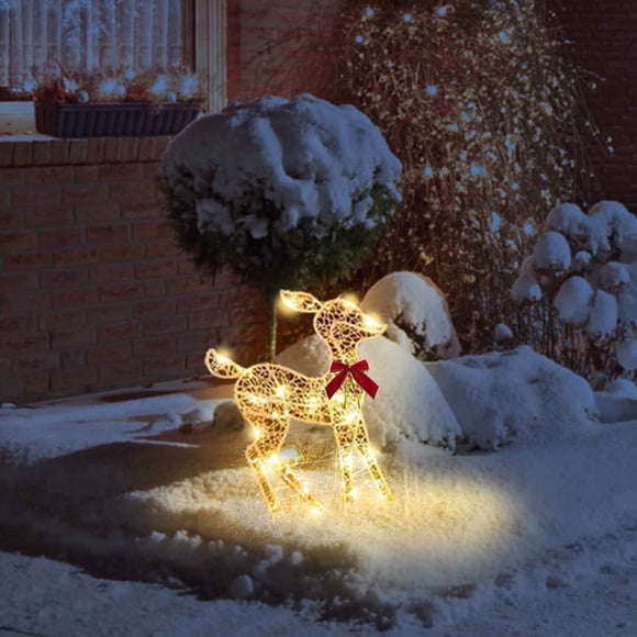 Danhjin Metal Decorative Deer Christmas New Outdoor Decoration Luminous Deer Three Piece Set Gardening Decoration Ornaments Outdoor Christmas Decoration Christmas Decorations