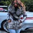 thumbnail image 1 of Ladies Shiny Big Long-sleeved Collar Short Cotton Down Padded Jacket, 1 of 8