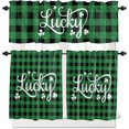 thumbnail image 1 of St. Patrick''s Day Buffalo Plaid Kitchen Curtains and Valances Set, Lucky Shamrocks Clover Window Tiers Rustic Green Black Half/Short Curtains for Small Windows Cafe /Living Room/ Bedroom 54x 36 in, 1 of 1