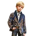 thumbnail image 2 of Boys Christmas Print Corduroy Blazer, All Over Christmas Pattern Lapel Suit Jacket with Buttons, Regular Fit Sports Coat for Parties, Prom, and Dinner Events Navy, 2 of 4