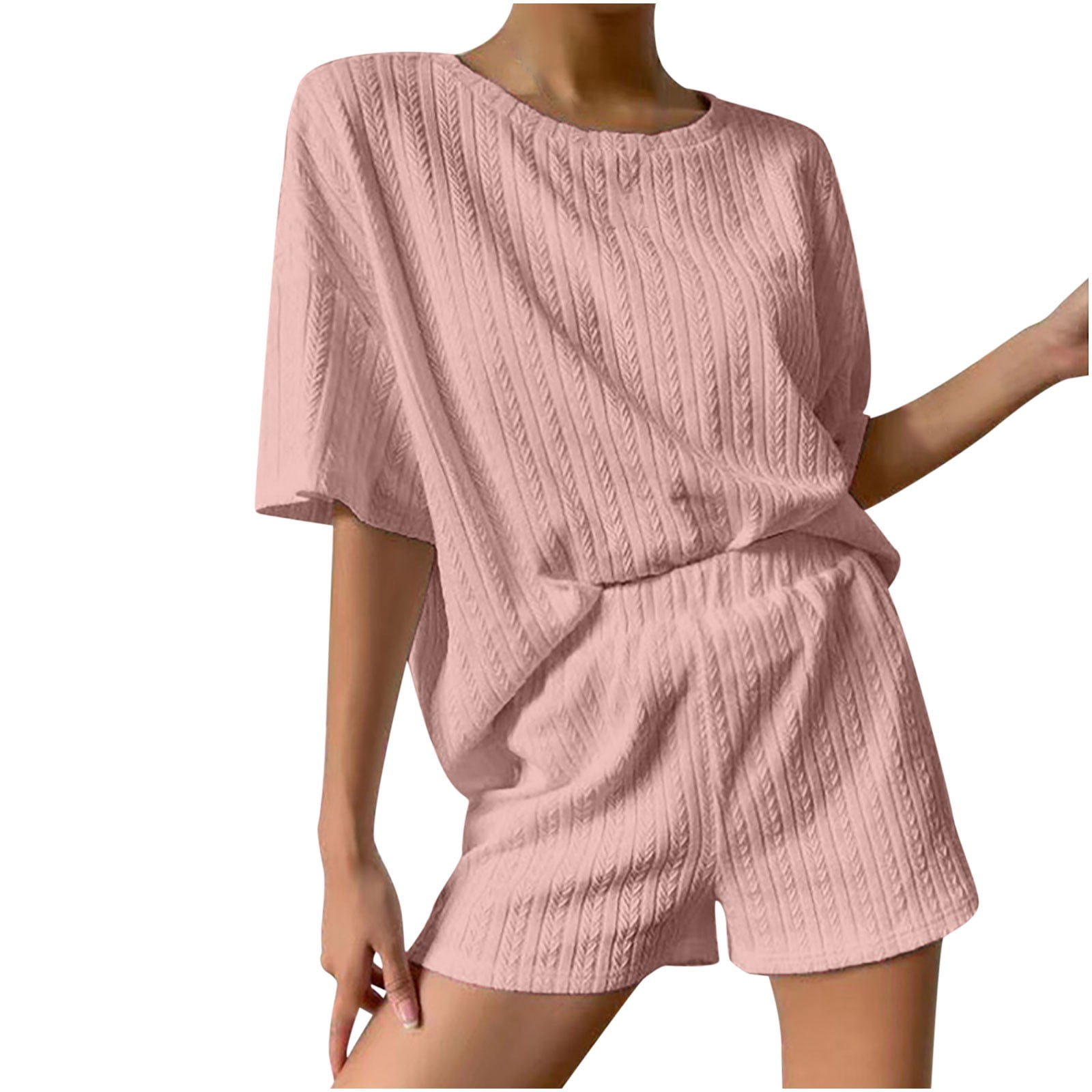 Tenues 2 Pcs pour Femmes 2023, Chandail à Manches Courtes à Col Rond et Shorts Amples, Ensembles de Pyjama, Survêtement, Ensembles de Détente Assortis
