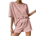 thumbnail image 1 of Tenues 2 Pcs pour Femmes 2023, Chandail à Manches Courtes à Col Rond et Shorts Amples, Ensembles de Pyjama, Survêtement, Ensembles de Détente Assortis, 1 of 6
