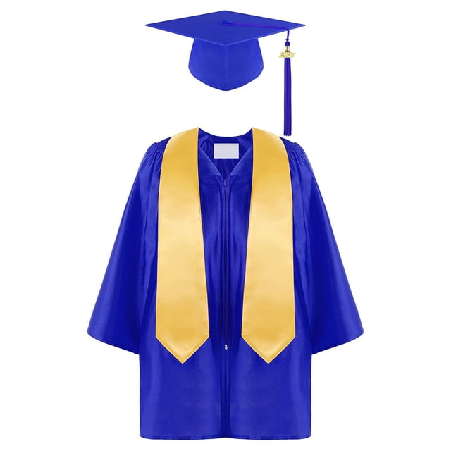 Toque et Toge de Remise des Diplômes pour Filles et Garçons, Tout-Petits, Toque Bleue et Toge, Tenue de Célébration de Remise des Diplômes, Tenue pour Garçons 6-7 Ans