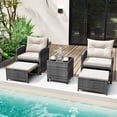 thumbnail image 1 of Costway 5 Piece Patio Rattan Furniture with 2 Ottomans & Tempered Glass Coffee Table Off-White + Mix Gray, 1 of 10