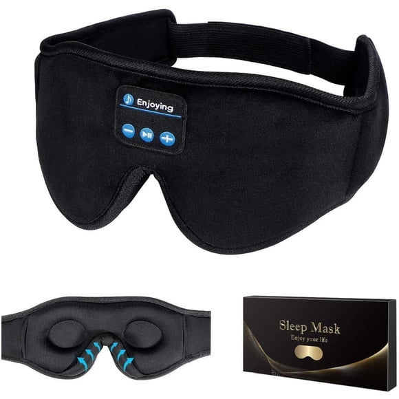 3D Bluetooth Sleep Mask Bluetooth Sleeping Headphone Music Eye Cover Headsets Microphone Travel (Sleep Mask - Black)