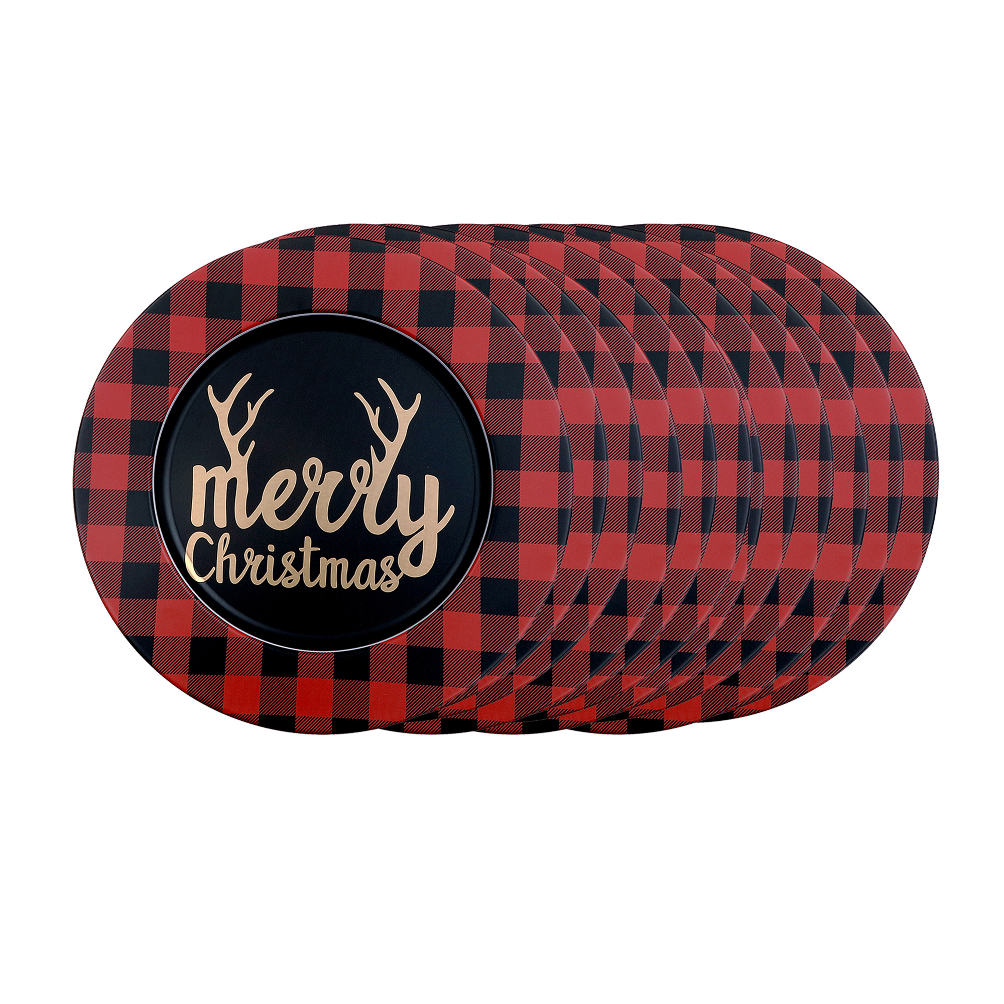 Assiette De Présentation En Métal Imprimée (Joyeux Noël) (33 Cm) - Lot De 12