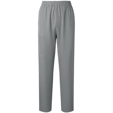 Lovzfmll Work Uniform Pants for Women, Straight Leg Elastic Waist Trousers, Solid Color Utility Scrubs with Pockets Gray, XL