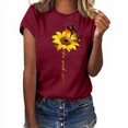 thumbnail image 4 of Blouse Été Manches Courtes T-shirt Imprimé Tournesol Blouse Femmes T-shirt Imprimé Tournesol Femmes Col Rond Top, Rouge Vin, XL, 4 of 5