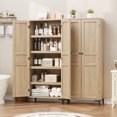 thumbnail image 3 of Storage Cabinet 63 Inch Tall, Kitchen Pantry Cabinet with 2 Doors and Adjustable Shelves, 5 Tier Bathroom Cabinet for Kitchen, Dining Room, Office, Bathroom (Pear Wood, Rustic Style), 3 of 8