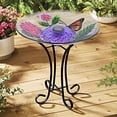 thumbnail image 2 of Hi-Line Gift 78415-D Bain d'Oiseaux en Verre à Fleurs à DEL Solaires avec Support, 2 of 5
