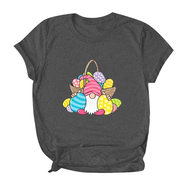 RKSTN Hauts pour Femmes 2024 Mode Pâques Mignon Lapin Imprimé Col Rond Hauts Coupe Ample Manches Courtes Blouse Unie Hauts