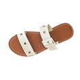 thumbnail image 1 of Flat Slippers for Women, Adjustable Metal Buckle Strap, Open-Toe Spring Summer Casual Shoes, PVC Sole, Soft Upper, White Stitching Detail, 1 of 9