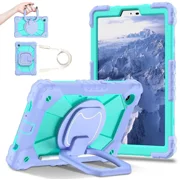 Case for Samsung Galaxy Tab A11 8.7 inch 2025 SM-X130/X133/X135, Shockproof Rugged Silicone Drop Protective Cover with 360 Rotating Stand Handle Shoulder Strap Pencil Holder