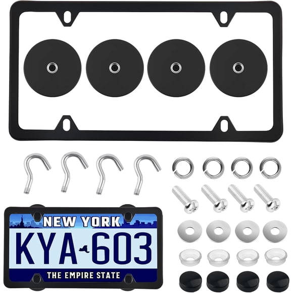 4PCS Magnetic License Plate Holders Kit,No Drilling License Plate Frames for Dealer & Temporary Licenses,Strong Magnetic Licence Plates Frame Holder for Metal Surfaces