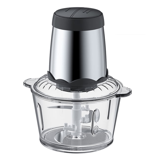 2-Liter Heavy-Duty Glass Electric Meat Grinder with 2-Speed Settings, 300W High Power for Home Kitchen Use, Multi-Functional Food Processor and Blender, ABS & Stainless Steel Construction, Silver