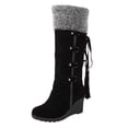 thumbnail image 1 of Penkiiy Bottes Hauteur Genou pour Femmes en Suède Polaire, Bottines d'Hiver Plissées pour la Neige, Chaussures d'Extérieur d'Hiver, Bout Rond, Bottes à Talon Compensé 42 Noir, 1 of 5