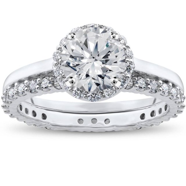 1 ct Diamond Madelyn Halo Engagement Ring Setting & Matching Eternity Ring