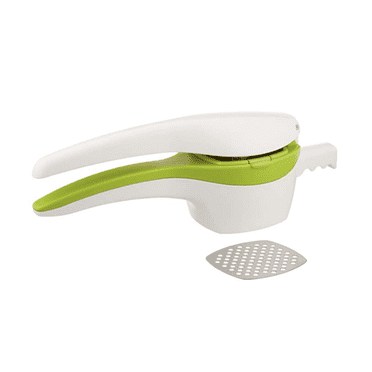RSVP International (SPUD) Potato Ricer, White/Green | Mash Potatoes, Fruits, Vegetables & More | Includes Medium & Coarse Plates | Pot Resting Extension | Dishwasher Safe