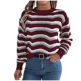 thumbnail image 1 of cfhntfmh Womens Long Sleeve Sweater Casual Crewneck Knit Shirt Tops Spring Fall Striped Color Block Crochet Sweaters, 1 of 7