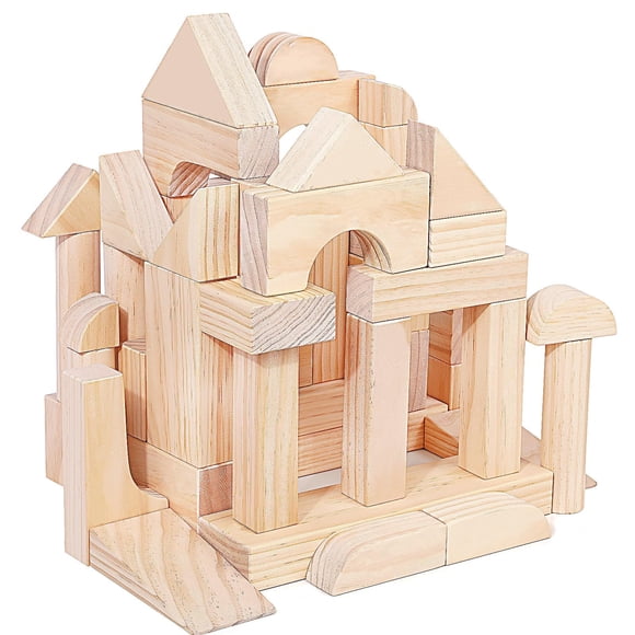 Migargle Large Wooden Building Blocks Set - Educational Preschool Learning Toys with Wooden Storage Box, Toddler Blocks Building and Stacking Toys fo
