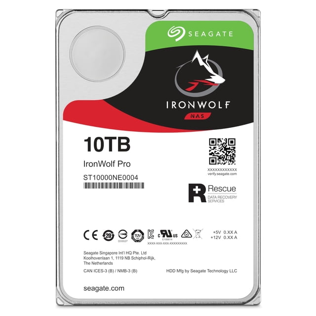 Seagate IronWolf Pro 10 To NAS Disque Dur Interne HDD - 3,5 Pouces Sata 6 Gb/s 7200 Tr/min Cache 256 Mo pour Stockage Raid en Réseau Attaché, Service de Récupération de Données Rescue (ST10000NE0004)
